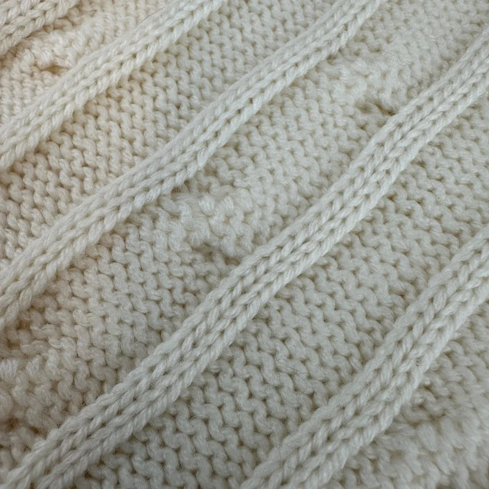 Brooks Brothers 346 Cream Cable Knit Scarf‎ Neutral Winter Unisex Cottagecore